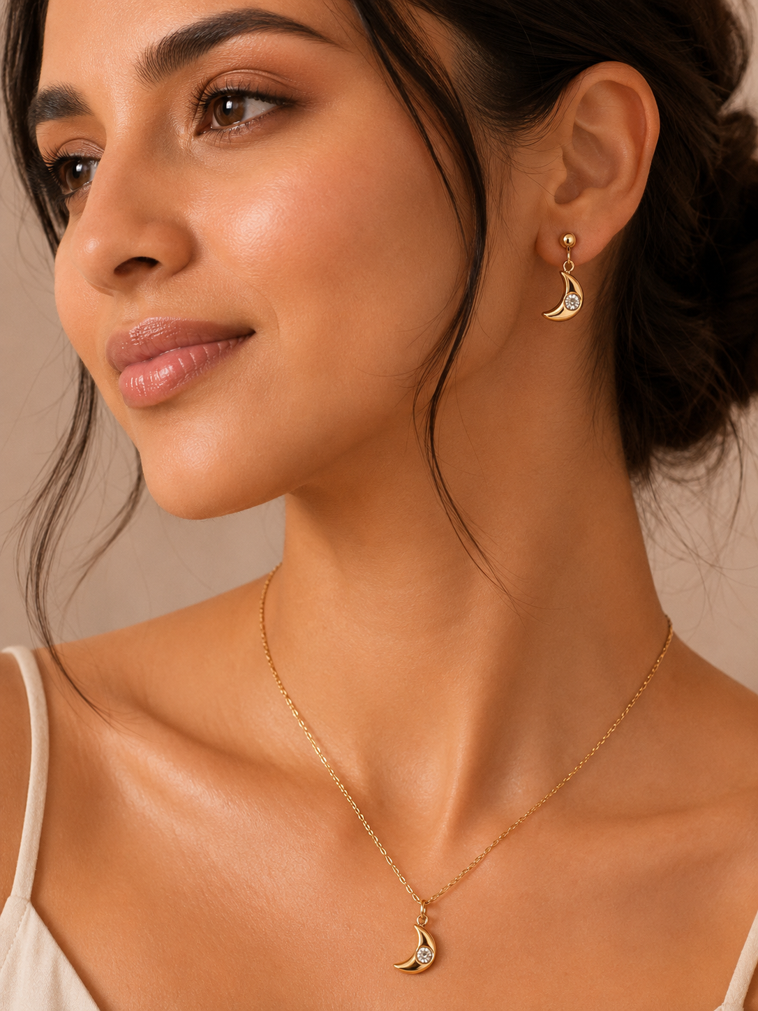 Golden Moonlight Necklace Set (Titanium Steel)
