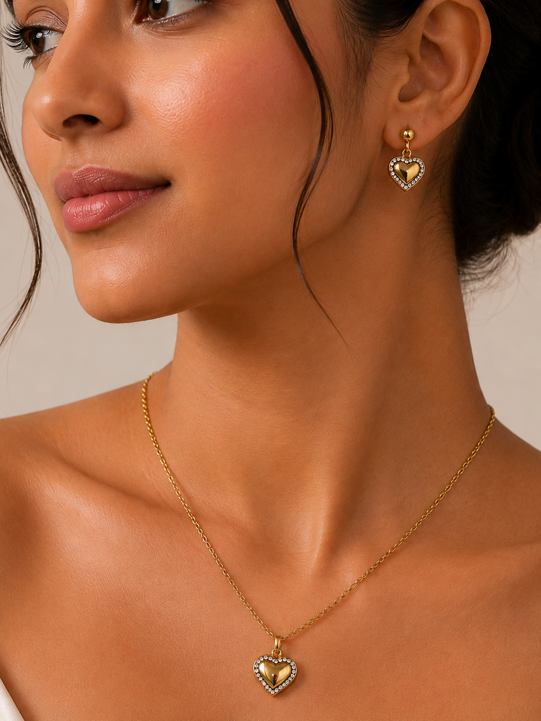 Heart of Gold Necklace Set (Titanium Steel)