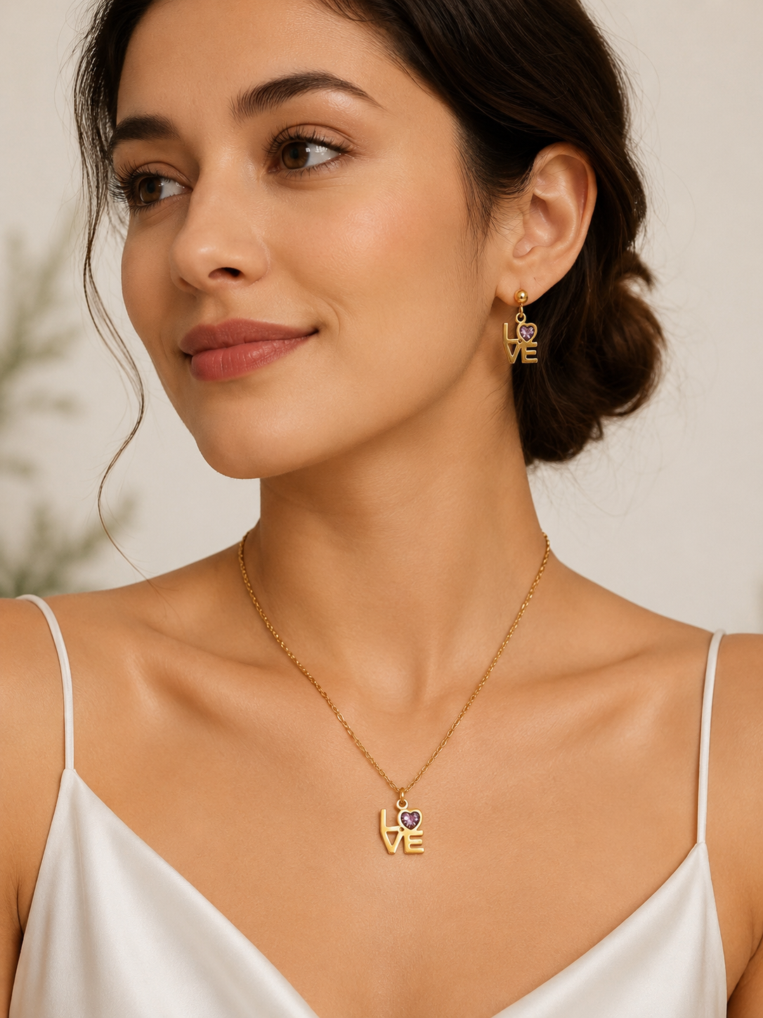 Blush Love Necklace Set (Titanium Steel)
