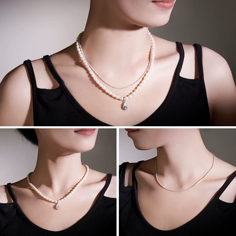 PEAR La - Natural Pearl Necklace & Pure Silver Chain (Hallmarked)