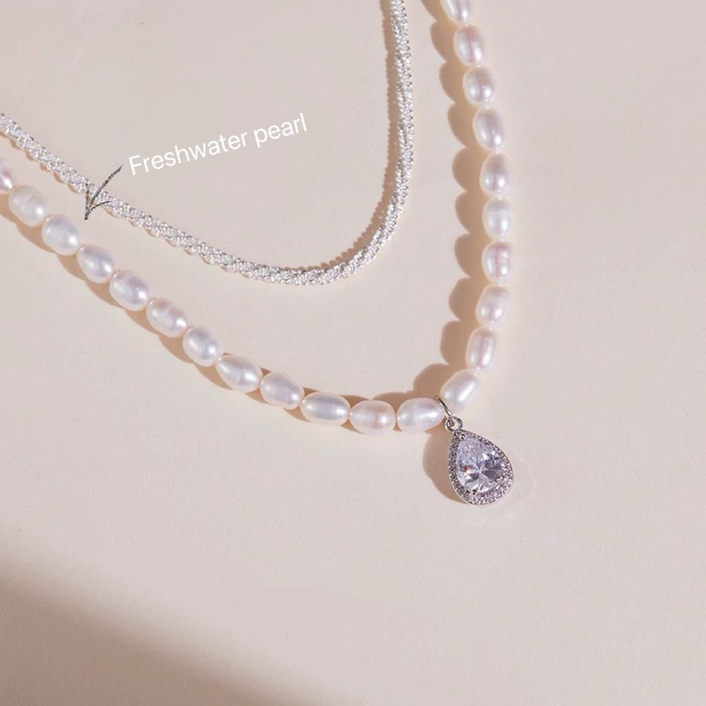 PEAR La - Natural Pearl Necklace & Pure Silver Chain (Hallmarked)