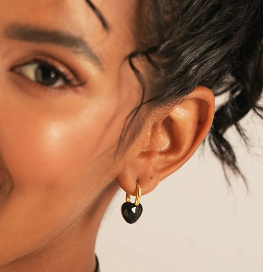 Heart Charm Earrings (BLACK)