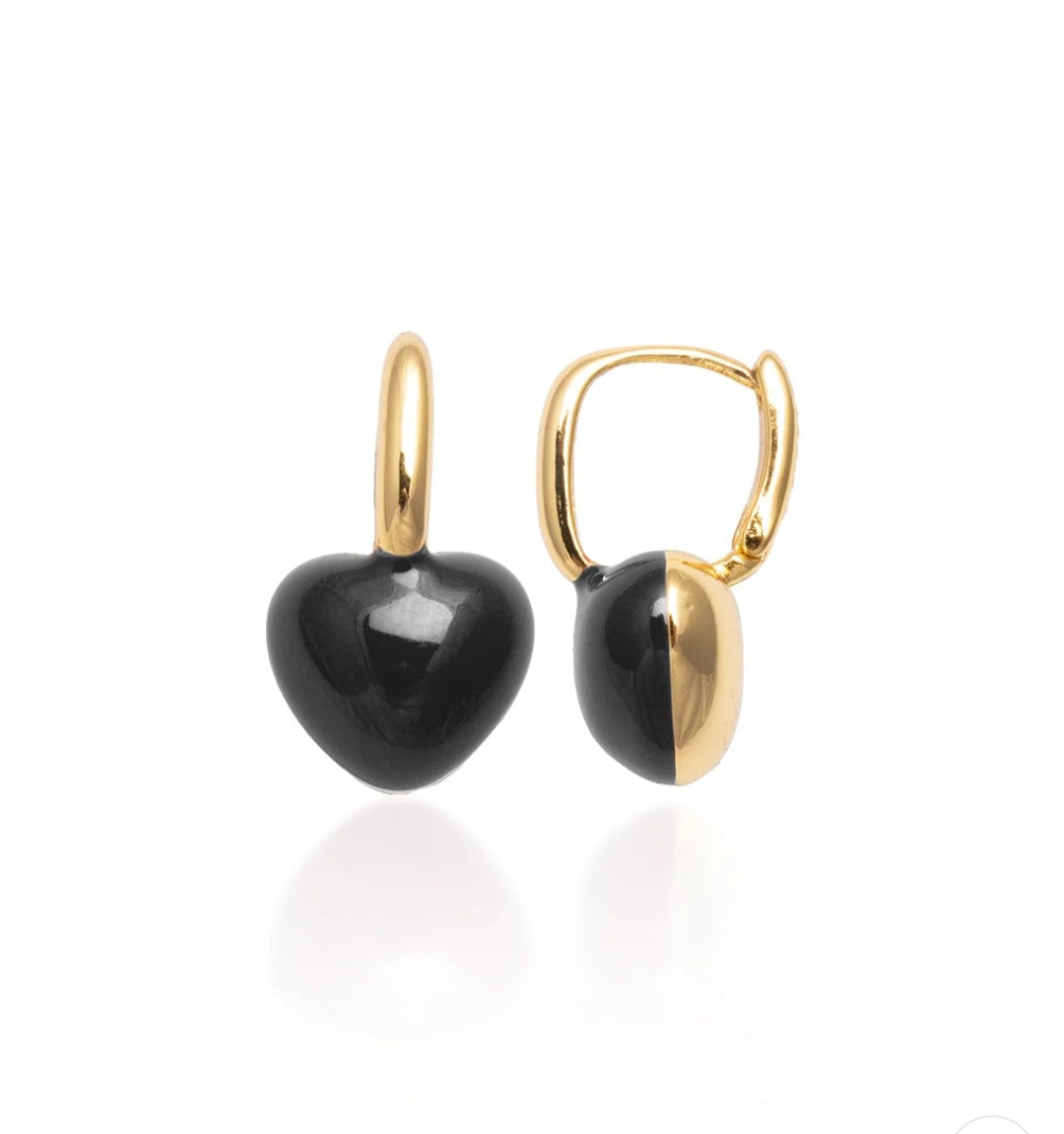 Heart Charm Earrings (BLACK)