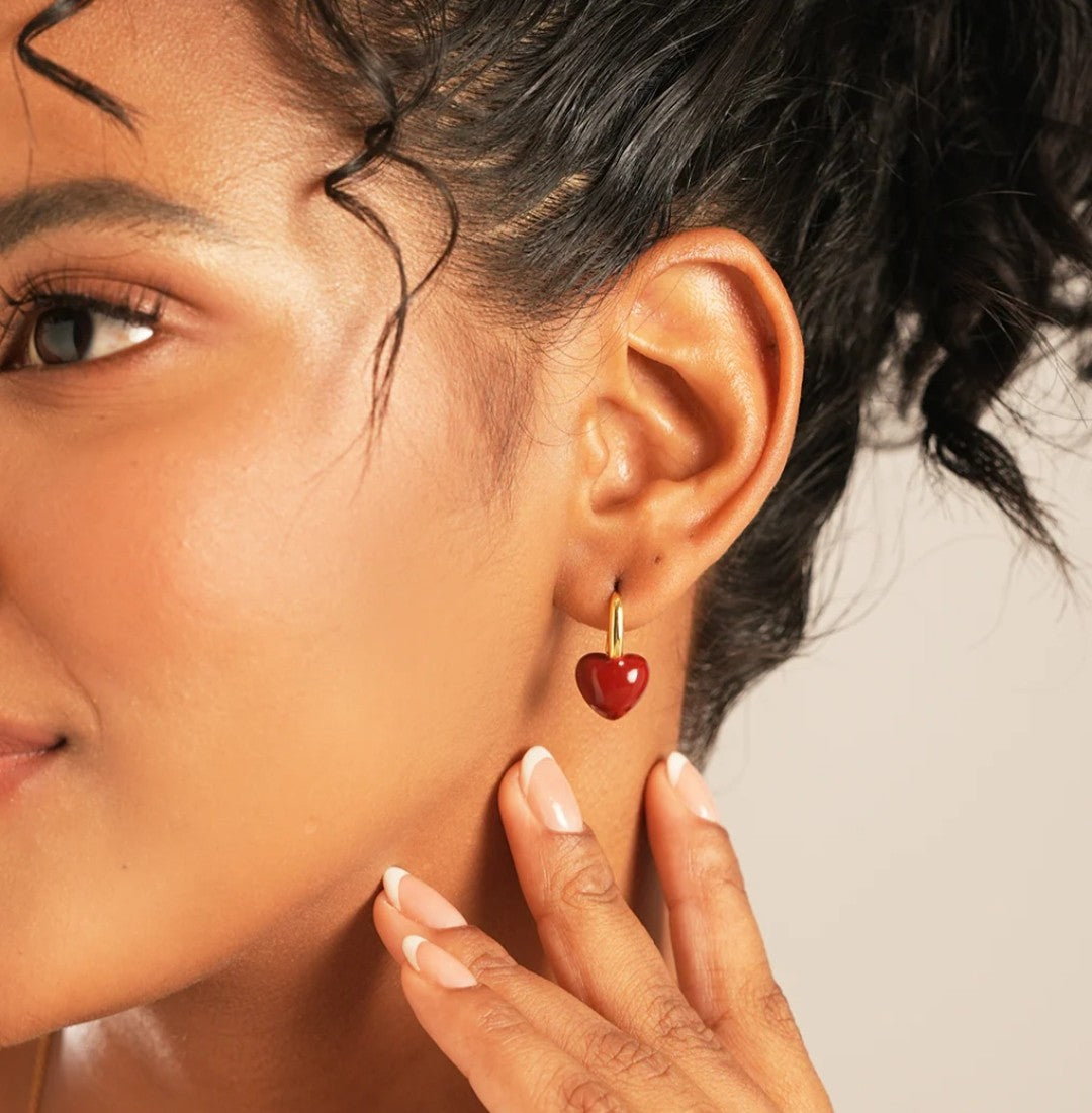 Heart Charm Earrings (RED)