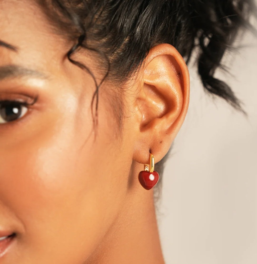 Heart Charm Earrings (RED)