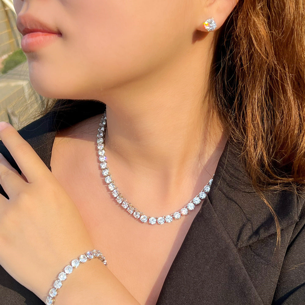 A luxurious string of diamonds necklace, featuring a continuous line of sparkling diamonds.