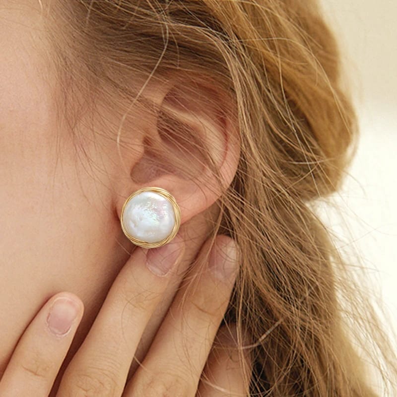 Golden Aura Pearl Studs