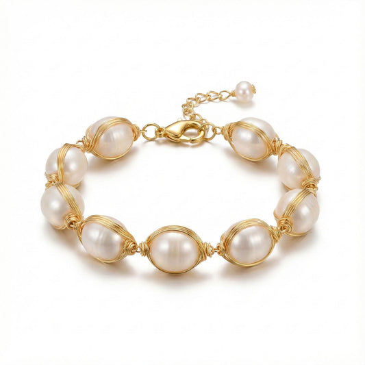 Woven Pure Gold Wire Pearl Bracelet