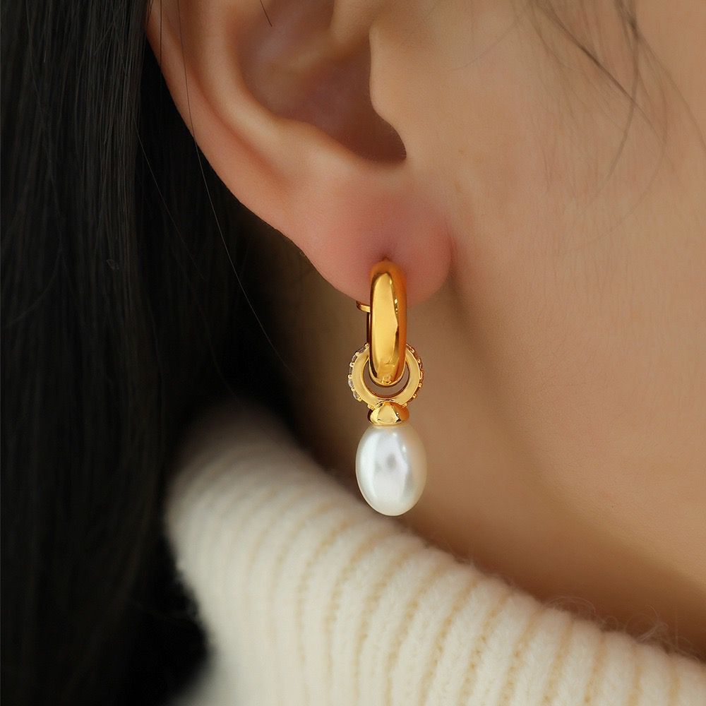 Pearl Crescent Hoop Earrings