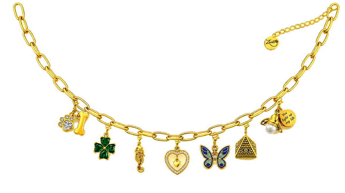 Zewar necklace chain with five charms clipped on