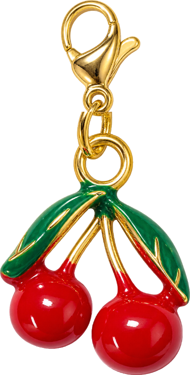 Cherries red enamel gold charm with lobster clasp