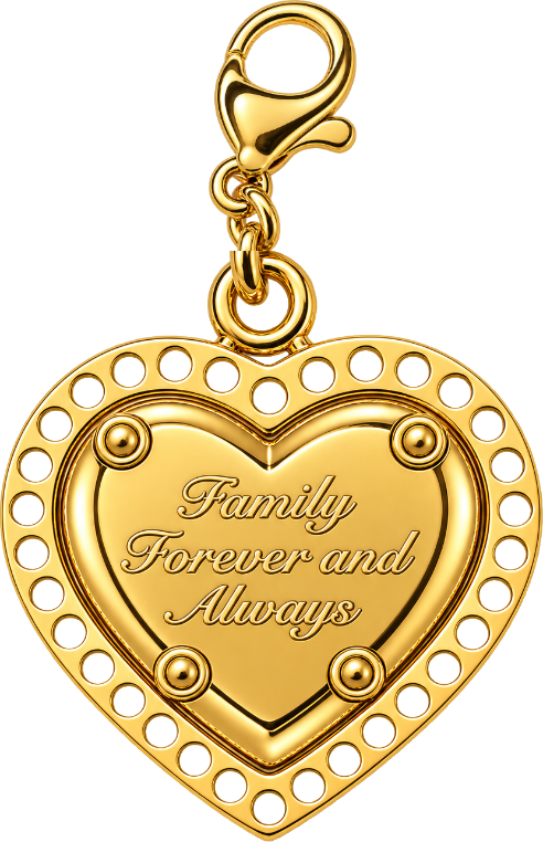 Forever Family gold heart charm with lobster clasp