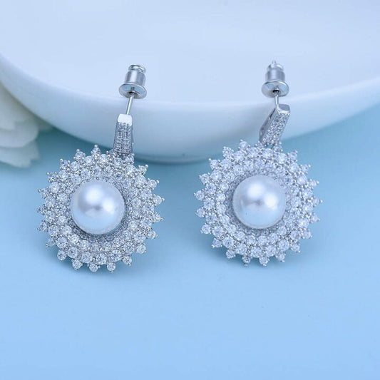 Celestial Pearl Halo Stud Earrings