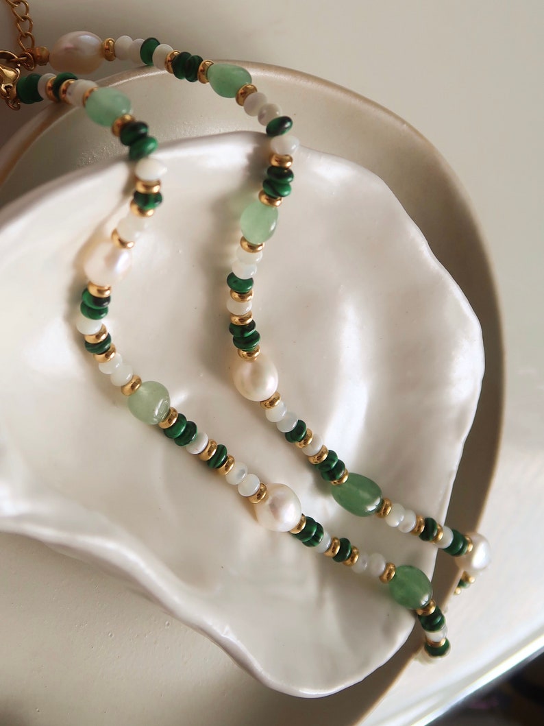 Emerald Pearl Glow Necklace + Bracelet Set