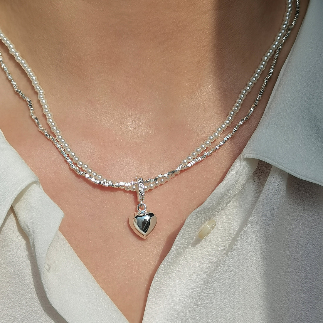 Delicate Layered Necklace with Heart Charm