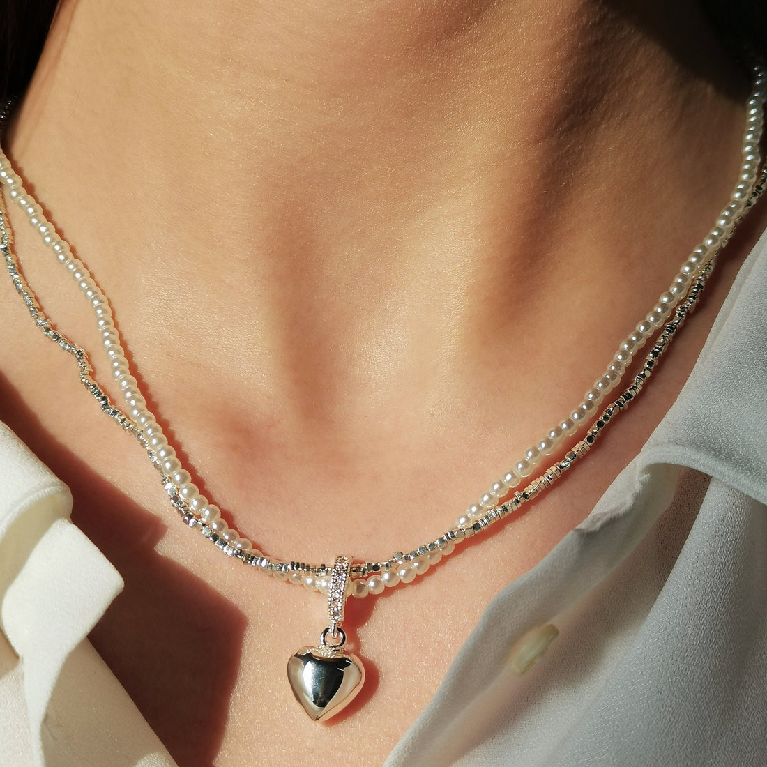 Delicate Layered Necklace with Heart Charm