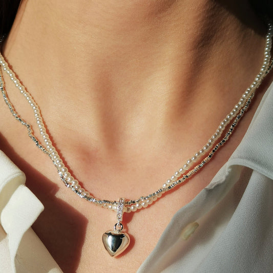 Delicate Layered Necklace with Heart Charm