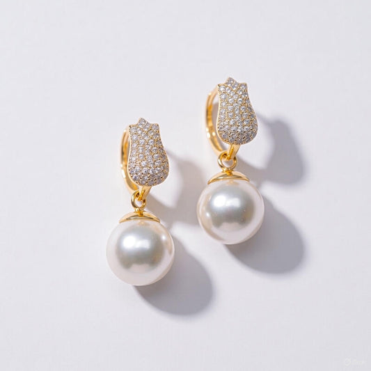 Southern Sea Golden Pearl Hoops.