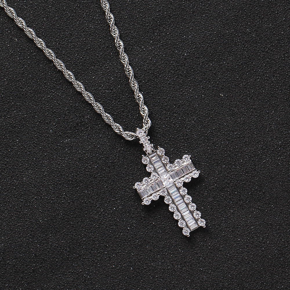 Big Crystal Cross Necklace