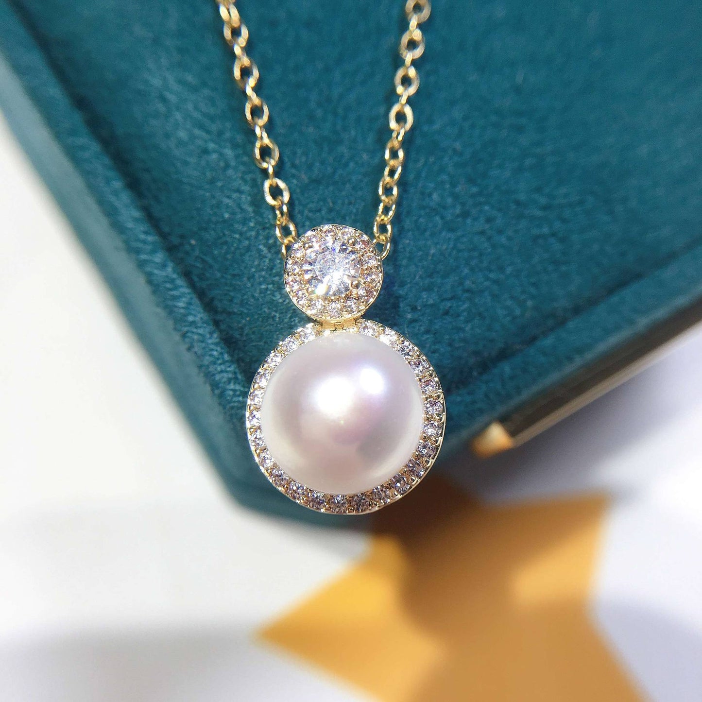 Tiny Drop Crystal and Pearl Necklace  (925 Sterling Silver)