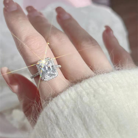 Radiant Cut Diamond Ring (PURE SILVER WITH HALLMARKING)