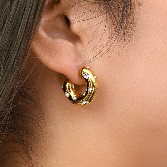 Gold Hammered Studded Hoops