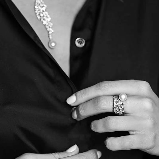 Claudia Pearl Ring  (Adjustable Size)  (925 Sterling Silver)