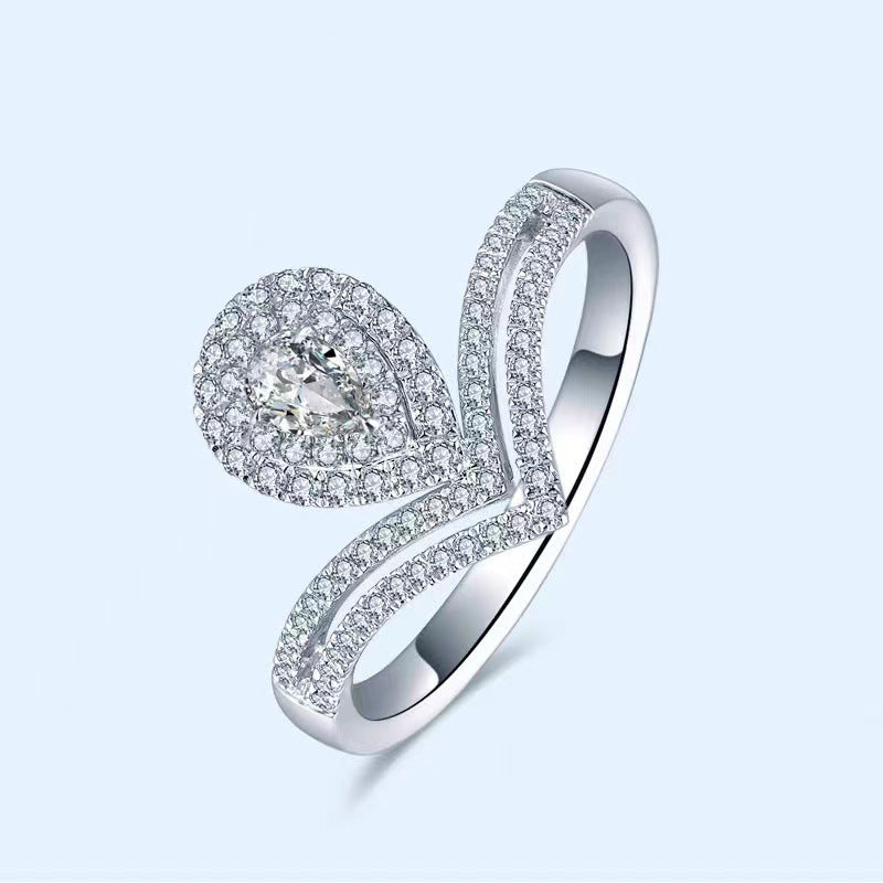 Blooming Pear Diamond Ring  (925 Sterling Silver)