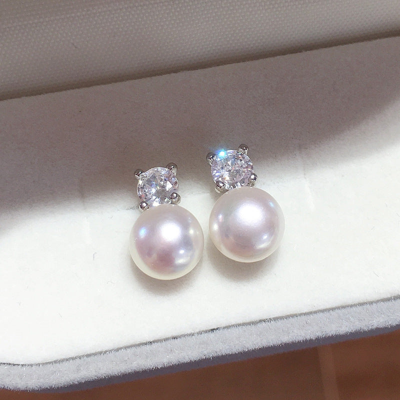 Tiny Pearl and Solitaire Earrings (925 Sterling Silver)