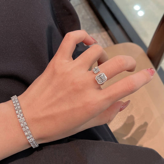 Double Cushion Cut Studded Ring (Adjustable Size)