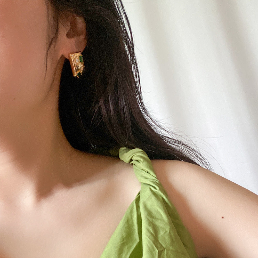 Gold Rectangular Studded Earrings