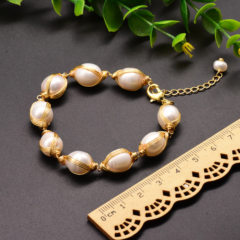 Woven Gold Wire Pearl Bracelet