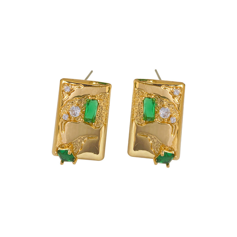 Gold Rectangular Studded Earrings
