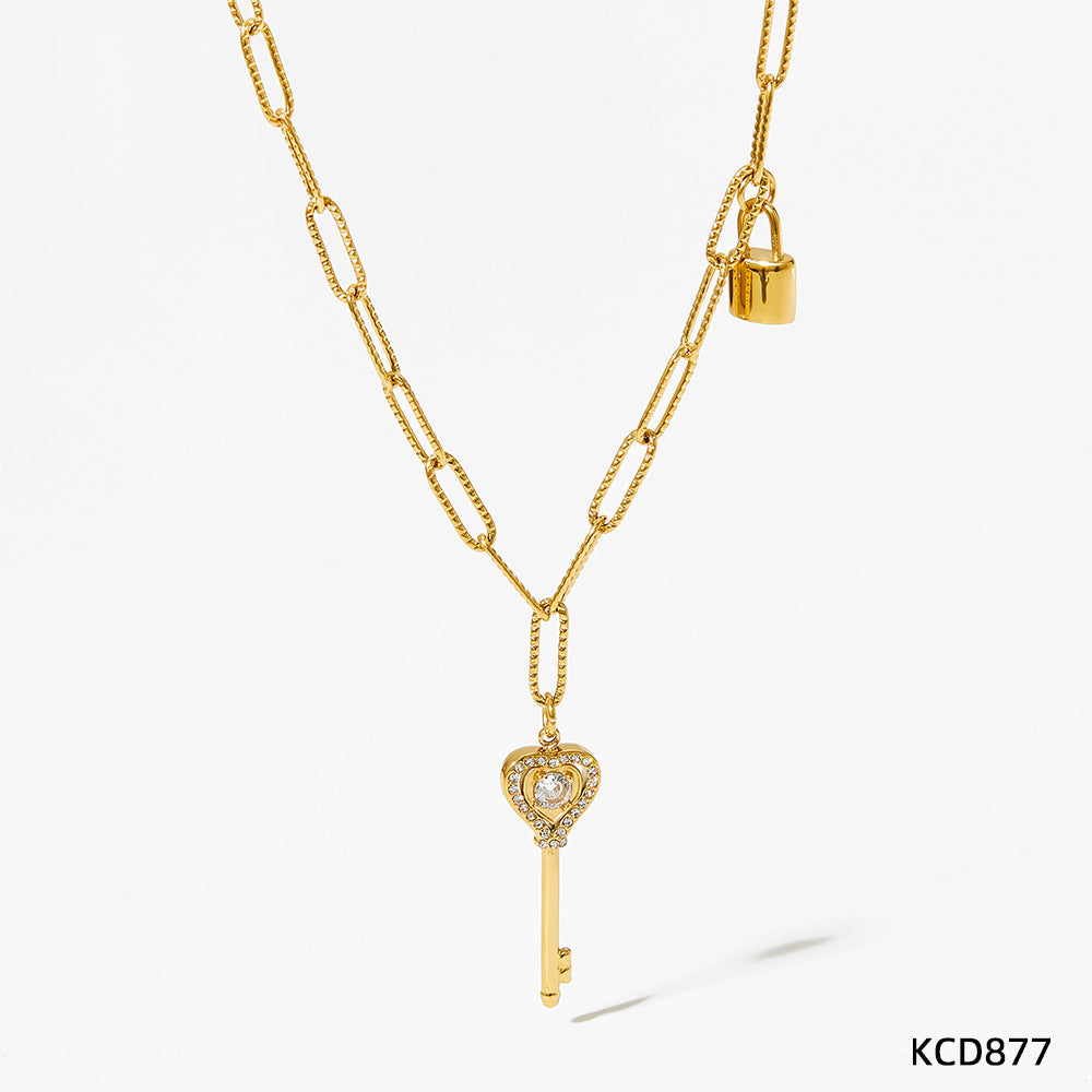 Key & Lock Charm Link Necklace