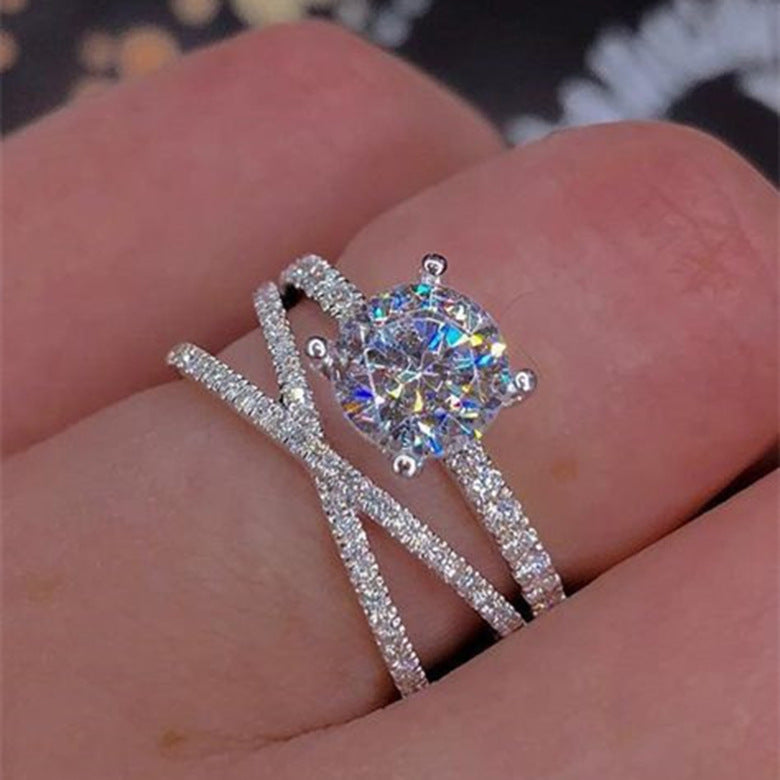 Criss Cross Diamond Ring (PURE SILVER WITH HALLMARKING)
