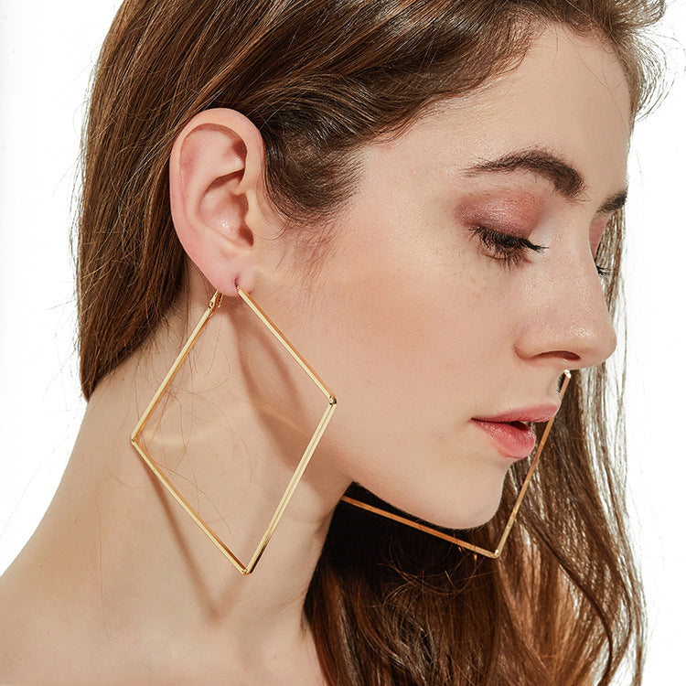 Big Square Shape Gold Hoops