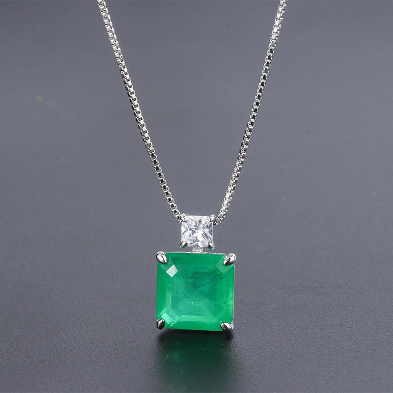 22K Yellow Gold Square Emerald Cut Emerald Necklace - Howard's DC