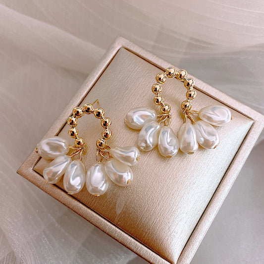 Half Flower Pearl Earrings