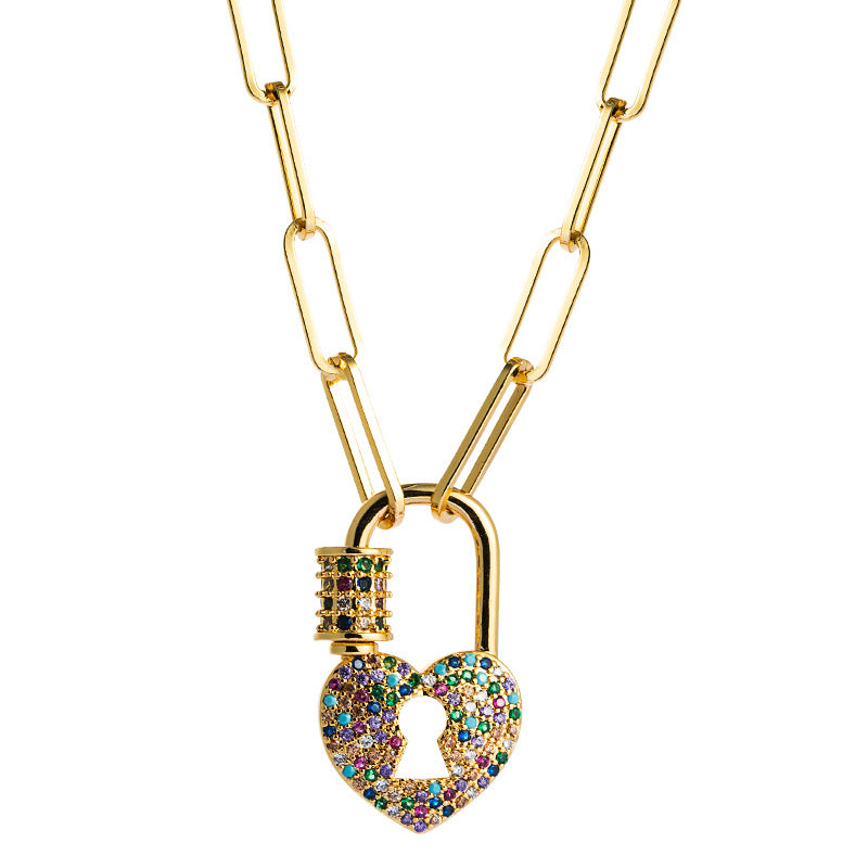 Rainbow Heart Lock Necklace