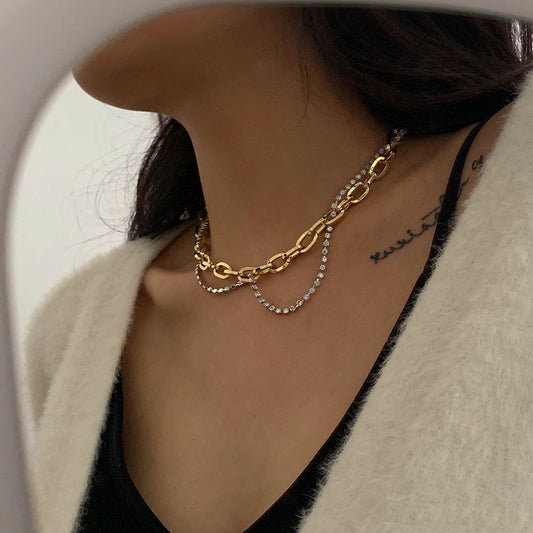 Dainty Silver Studded and Gold Link Chain