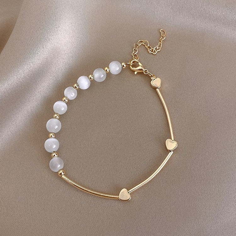 Heart and White Beads Bracelet