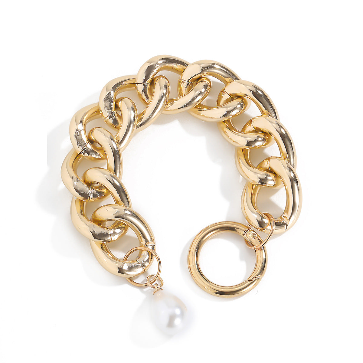 Gold Link Pearl Drop Bracelet