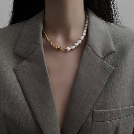 Half Gold Wired and Pearl Necklace