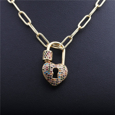 Rainbow Heart Lock Necklace