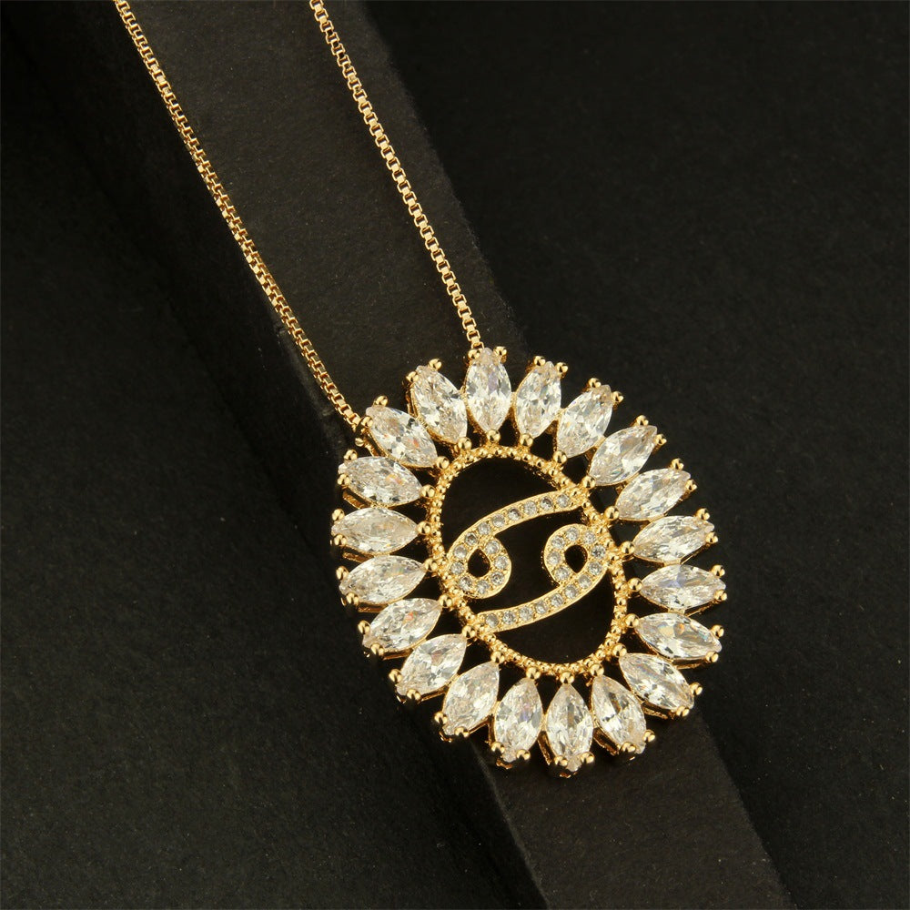 Round Zodiac Sign Studded Necklace