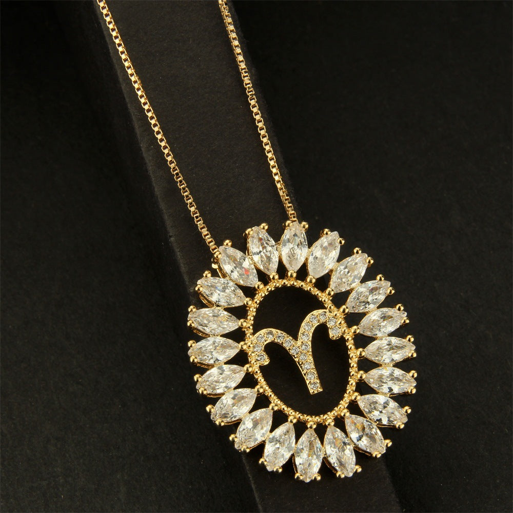 A round pendant necklace showcasing a zodiac sign at its center.