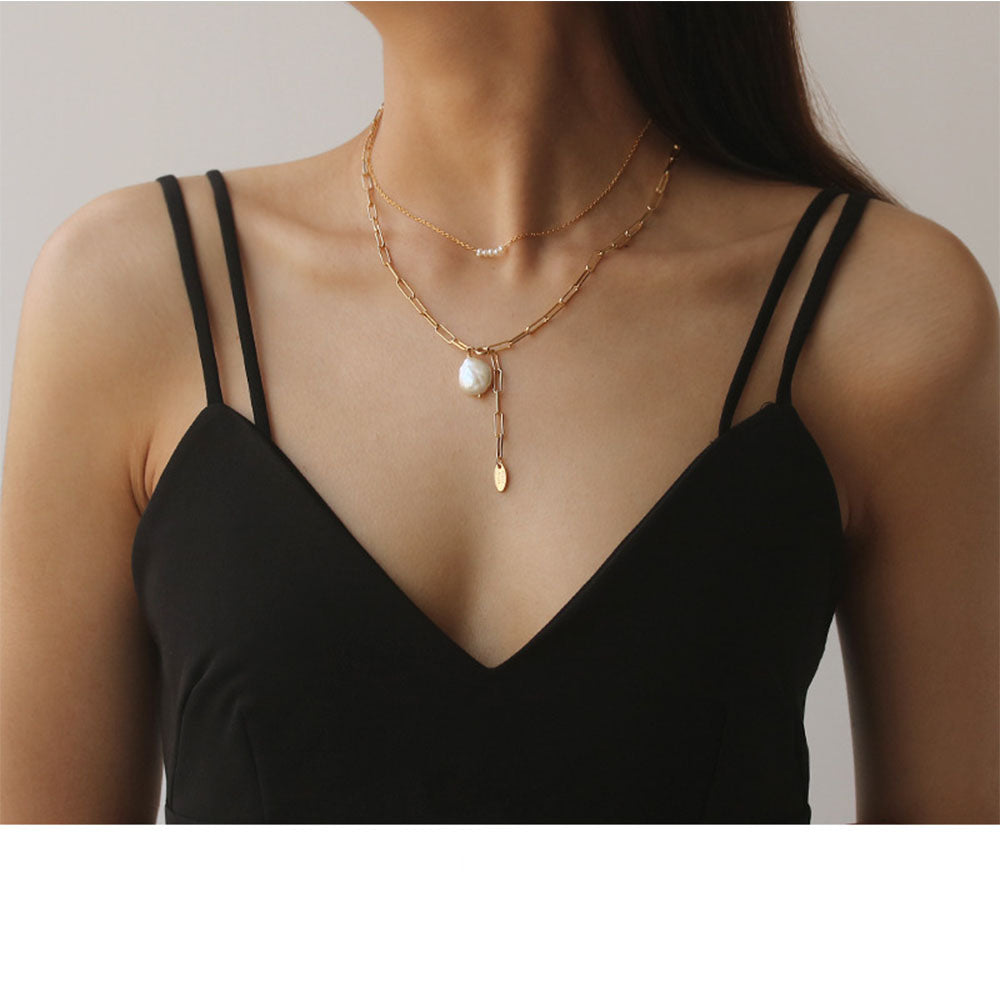 Baroque Pearl Link Chain Necklace