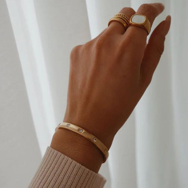 Square Frame Studded Oval Bangle