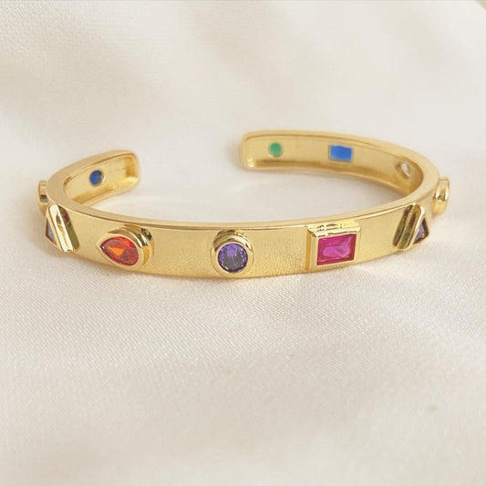 Multicolored Stone Cuff Bracelet