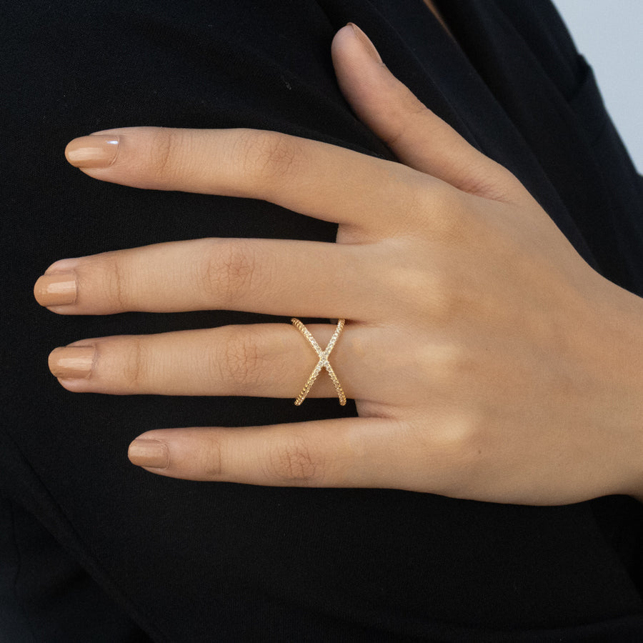 Studded Cross Ring (Size Adjustable)